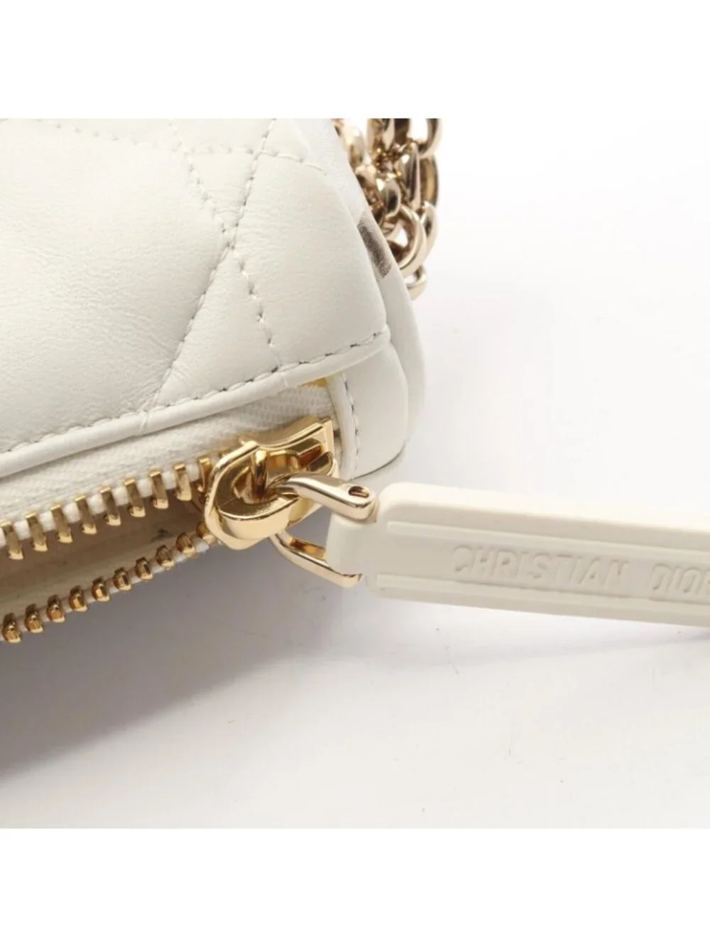 Dior Shoulder Bag Vibe Hobo Cannage 2-Way White Champagne Gold Leather Small